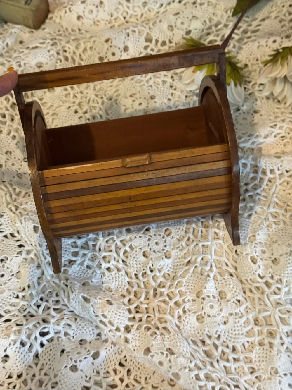 Vintage Wooden Slatted Storage Caddy - Brown